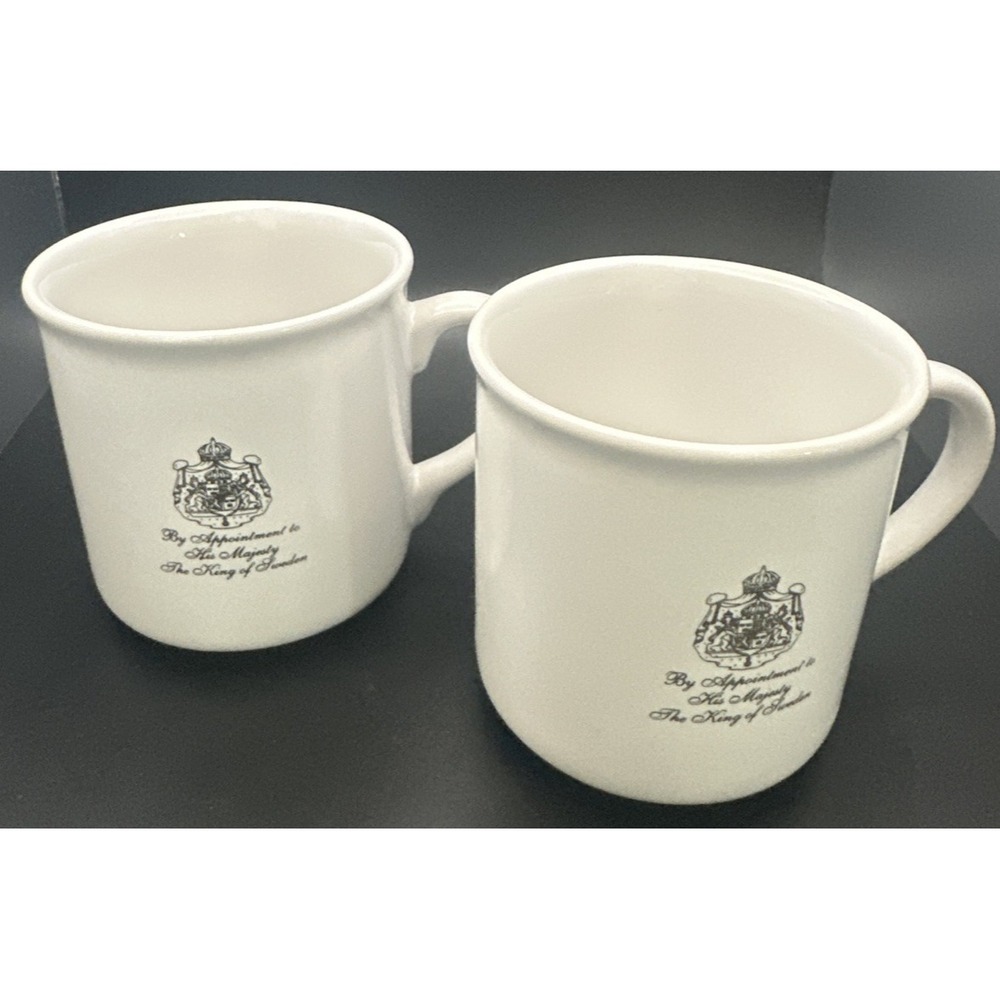 Vintage Gevalia Kaffe Coffee Mugs Cups His Majesty King of Sweden White Set Of 2